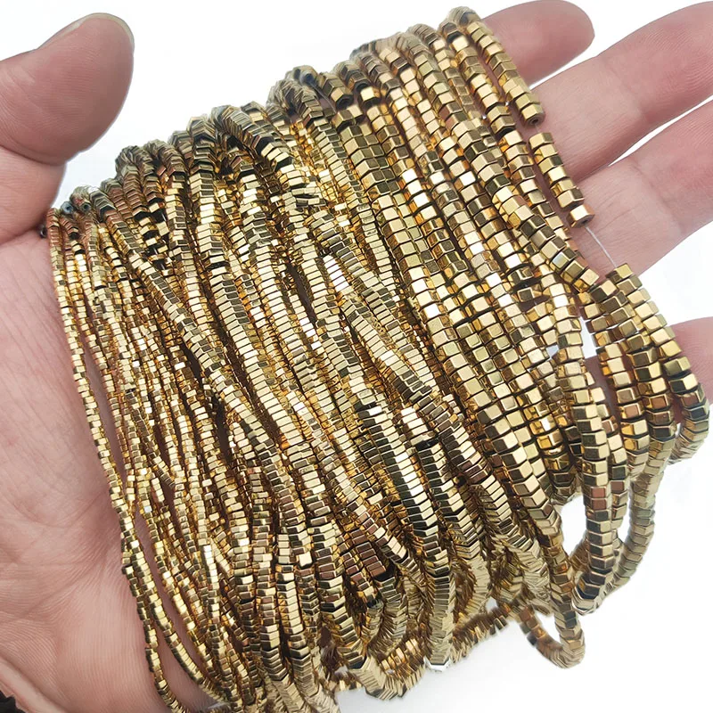 3A+ Retention Color 2/3/4MM Flat Hexagon Hematite Natural Stone Spacer Gold Plated Loose Beads For Jewelry Making Diy Bracelets