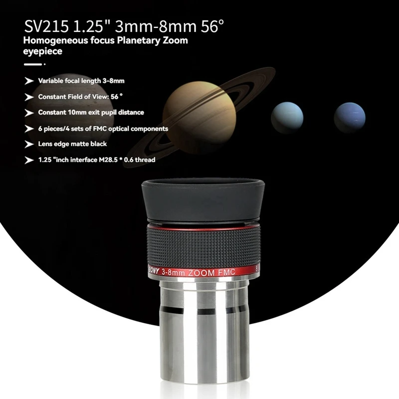 ABSU SVBONY SV215 1.25Inch 3Mm-8Mm Planetary Zoom Eyepiece For Telescope High Power Lunar & Planetary Observing Astronomical