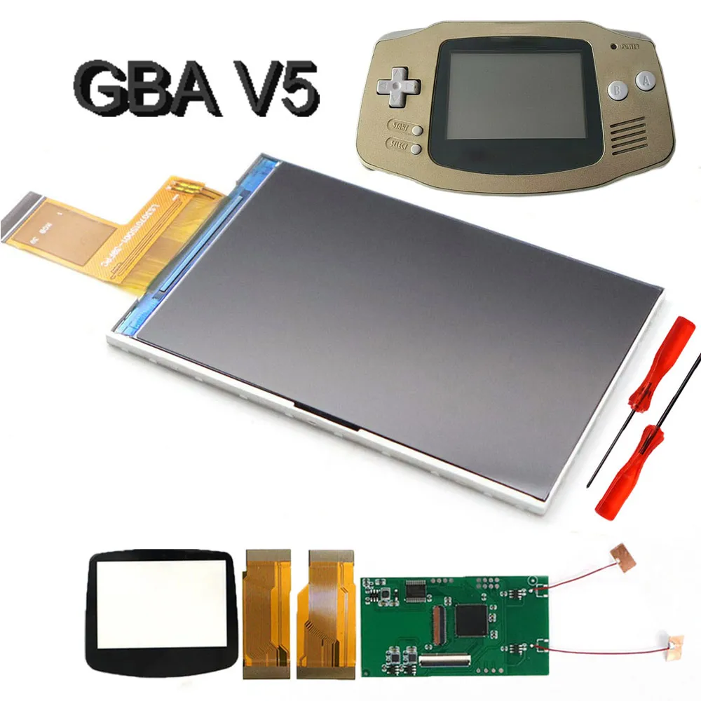 Easy Install Drop in Screen GBA V5 LCD Highlight IPS Replacements Kits for Nintendo GameboyAdvance New Shell Spare