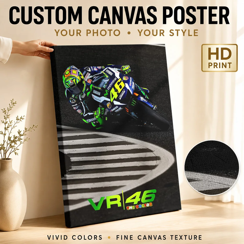 Valentino Rossi VR46 MotoGP Racing Framed Canvas Poster Customized Photo Modern Graphic Composition Wall Art For Home Office