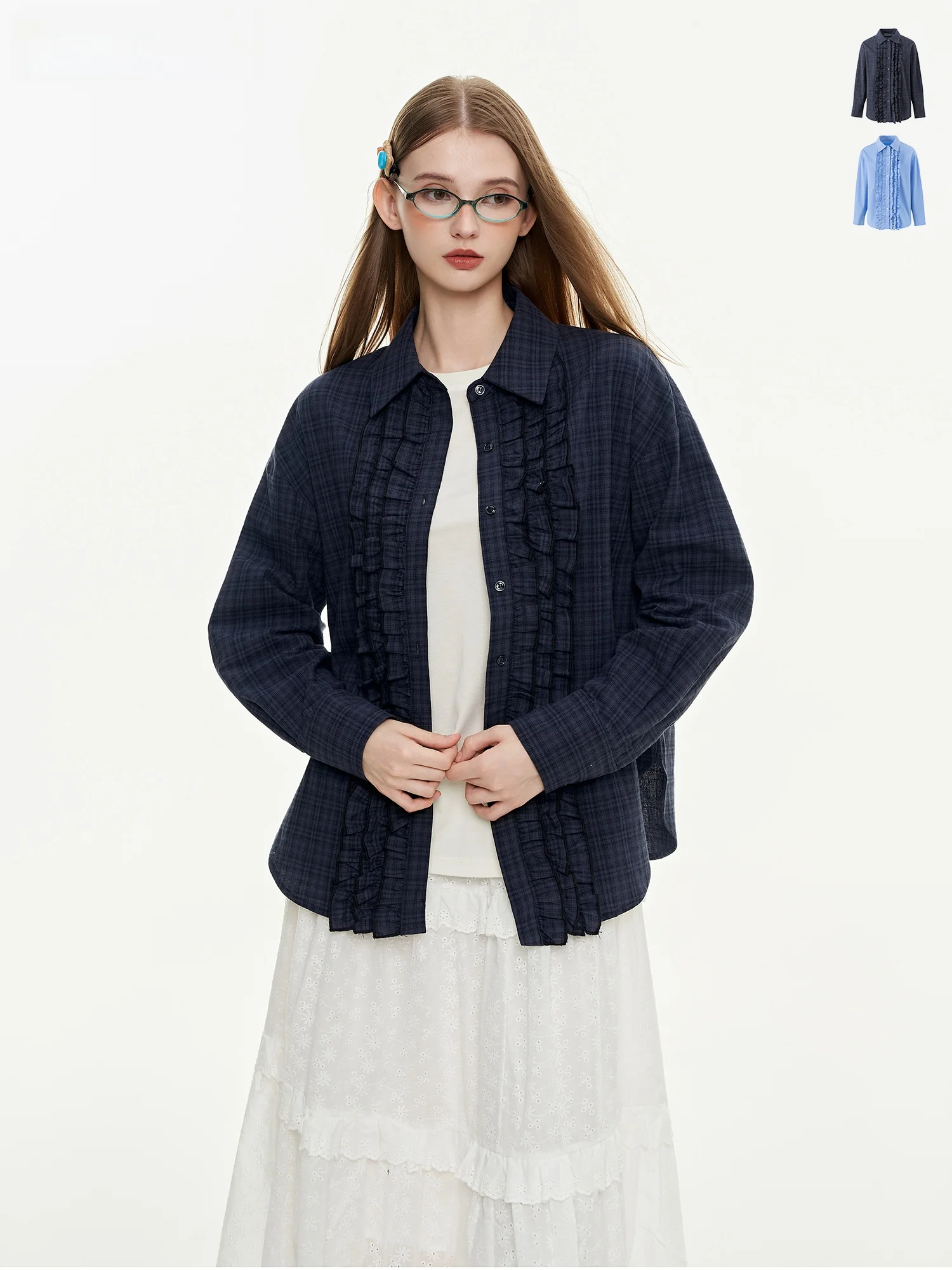 

MoodBerry American Sle Retro Plaid Lace irt Women Loose Casual Versatile Cotton Long Sve Button up Top Coat