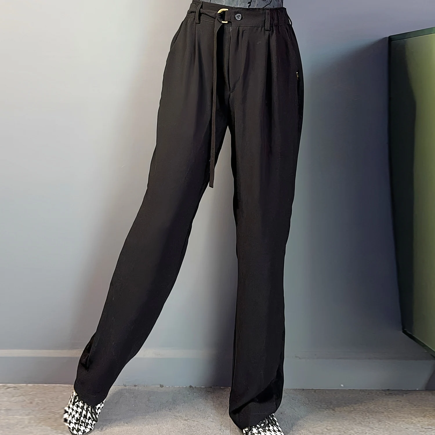 Pantaloni da ballo latino da donna Pantaloni da donna a gamba larga neri rossi a vita alta Abbigliamento da pratica per adulti Salsa Ballroom Dance Wear BL17477