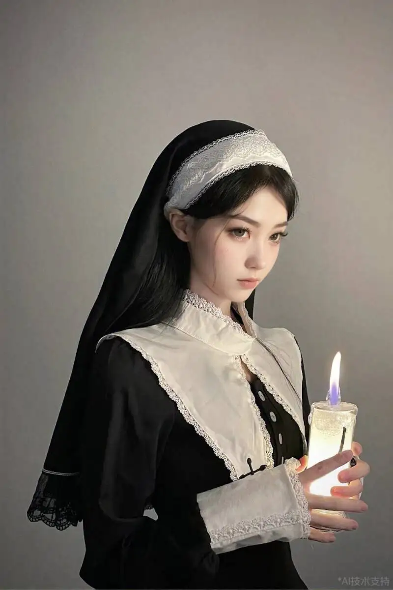 

Готический костюм на Хэллоуин, наряд для взрослых, униформа монахини, платок, черное платье для косплея для женщин