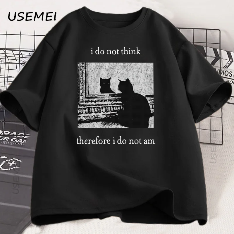 لا أعتقد لذلك أنا لا أستطيع تي شيرت مضحك القط التي شيرت خمر 90s ويتشي القوطي الشرير تي شيرت القطن قصير الأكمام تيز
