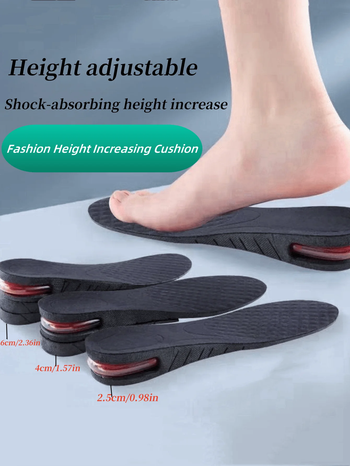 1Pair Invisible Height Increase Insole Cushion Height Adjustable Shoe Heel Insoles Insert Taller Support Absorbant Foot Care Pad