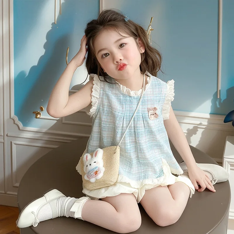 Girls Plaid Bloomers Set 2026 Summer New Two-piece Set