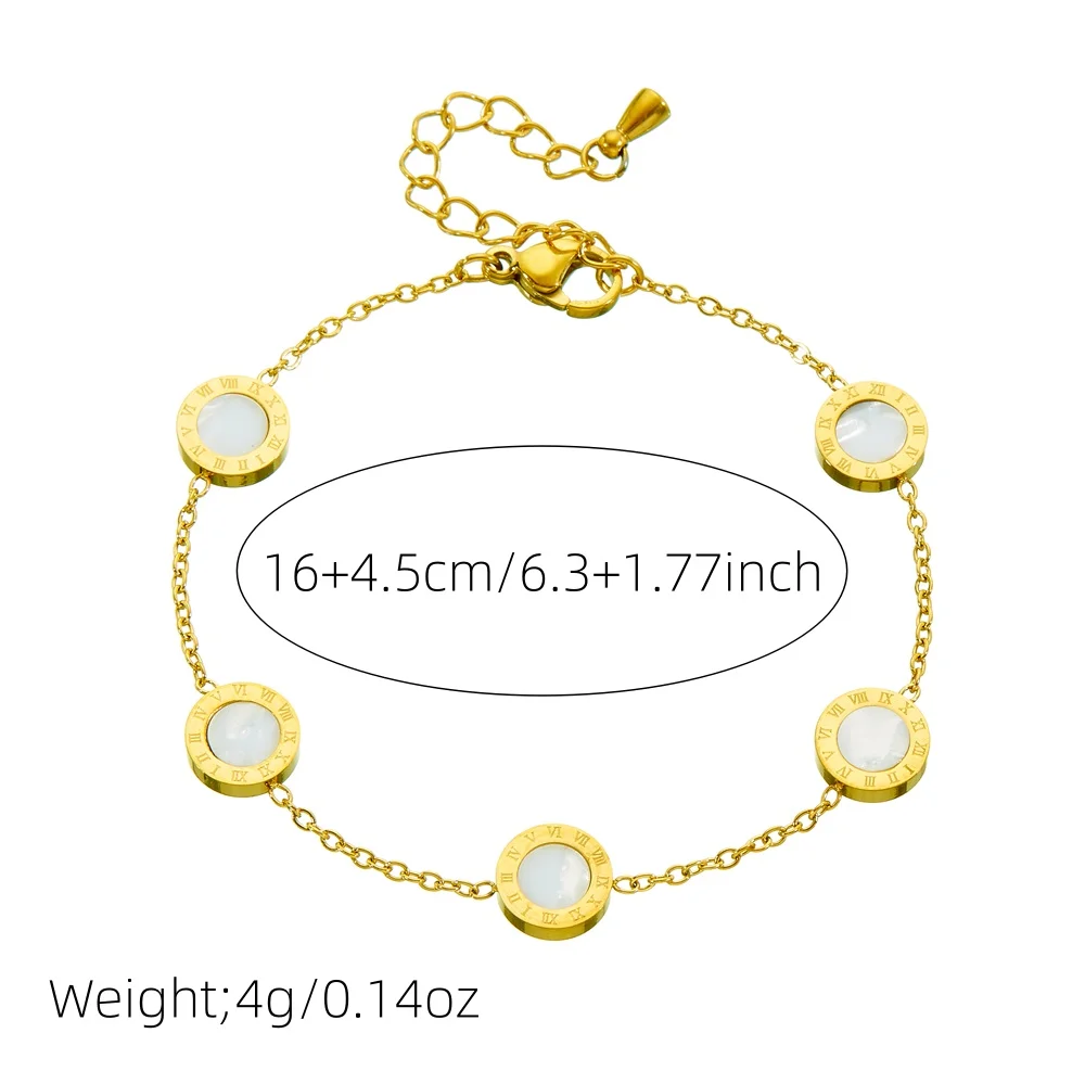 DIEYURO 316L Stainless Steell Simple Roman Numerals Inlaid White Shell Round Bracelet For Women Fashion Hand Chain Jewelry Gift