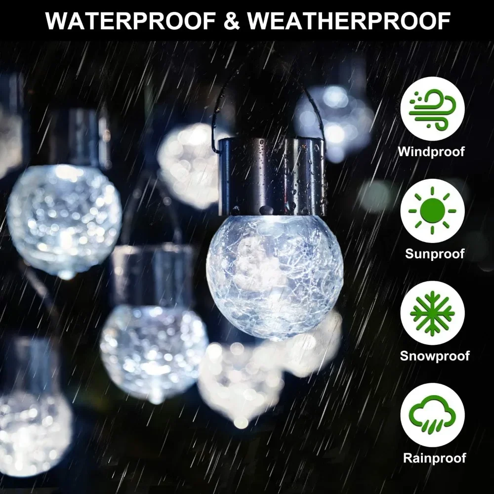 

1/3/5PCS Solar Powered Outdoor Hanging Lights Colorful LED Cracked Glass Ball Design Waterproof Pathway Lantern for Garden Decor