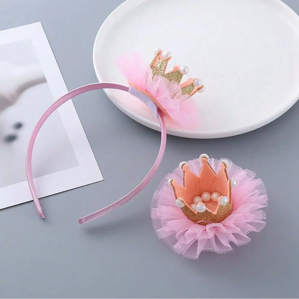 Cute 2pcs/lot Pearl Crown Baby Girl Headband with Tiara Hair Clips Infant Children Photography Props Birthday Gifts Accessories