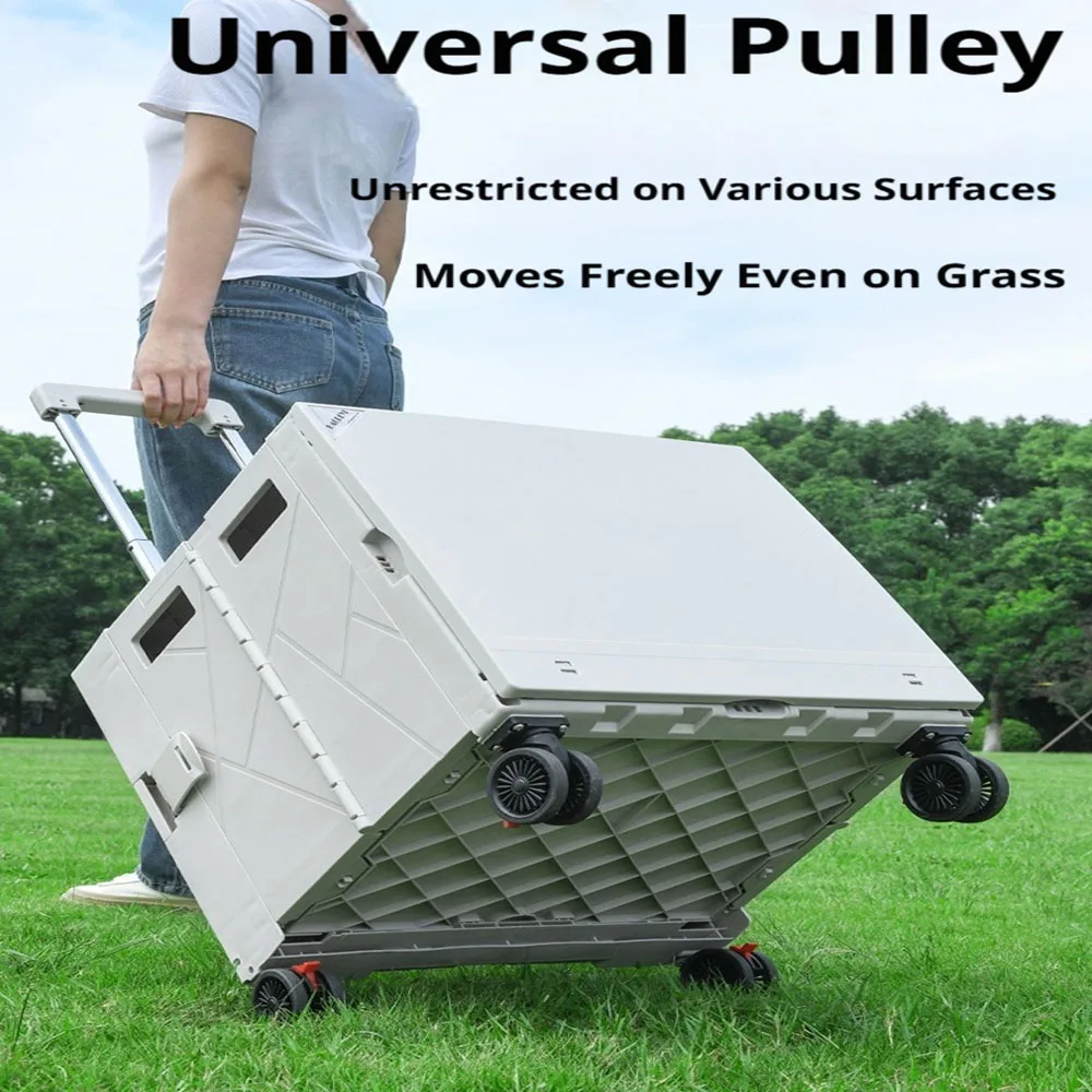 Foldable Shopping Cart with Wheels, Portable Collapsible Trolley Crate with Telescopic Handle for Grocery, Camping, Travel
