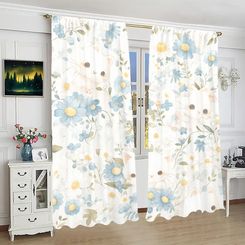 Cartoon Cat -2pcs- Printed curtain,100% polyester material, suitable for home decoration