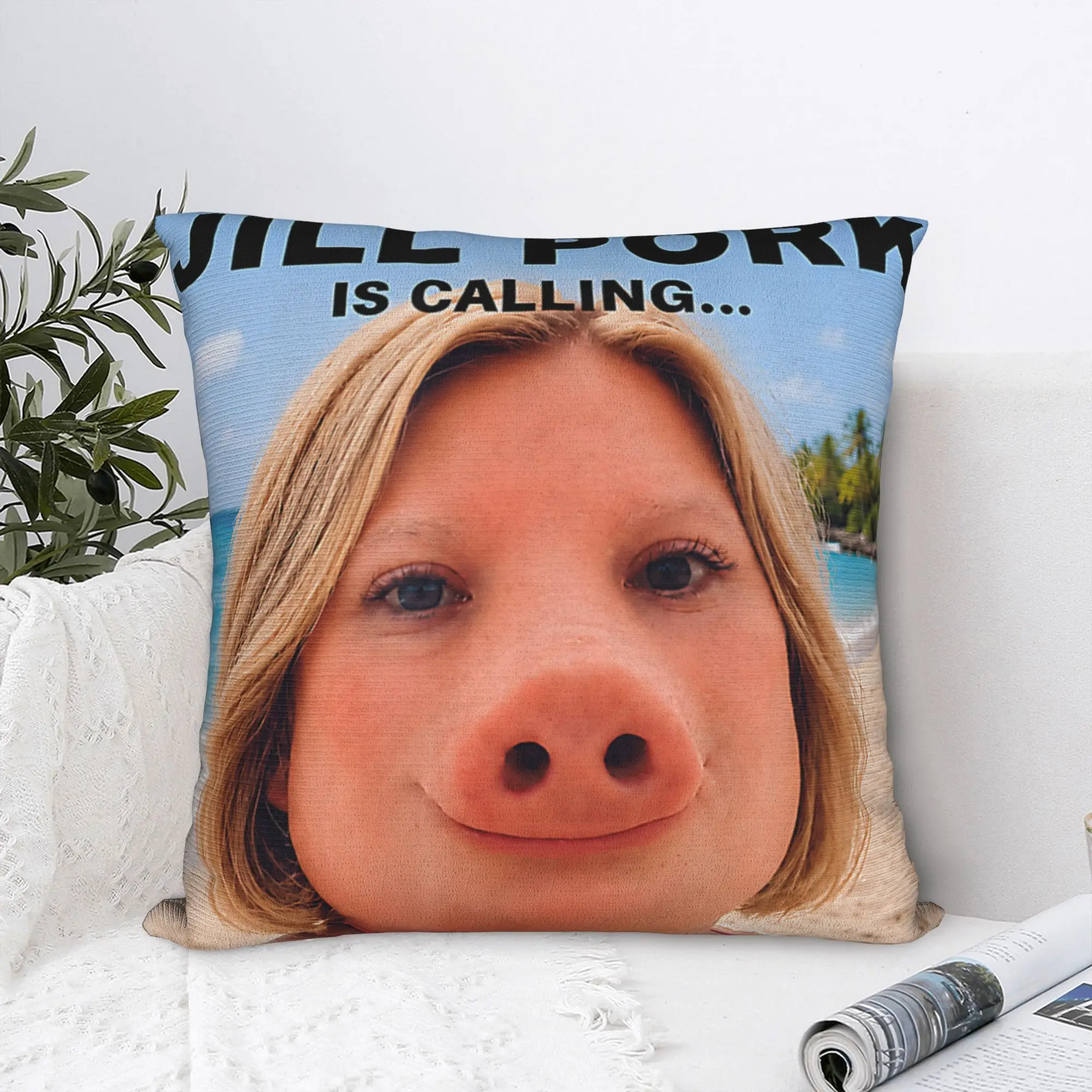 Jill Pork John Pork Funny Calling Phone Shirt Brainrot Pillow Case Kawaii Pillow Cover Comfy Pillowcases For Sofa Car Home Decor