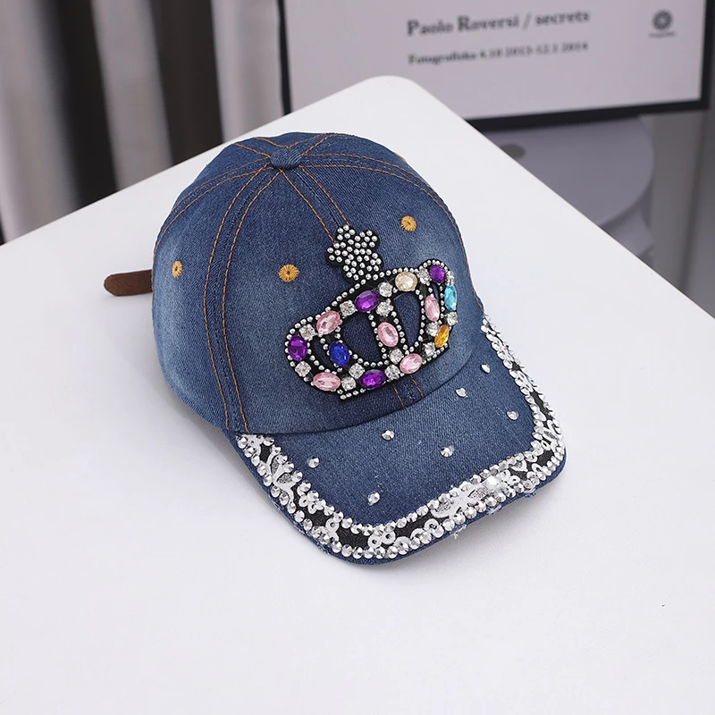 Cross-border colored diamond women's baseball cap Creative rivet denim baseball cap, outdoor casual hat for middle-aged people