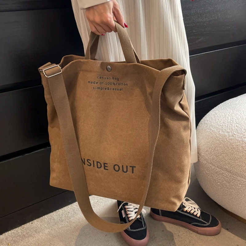 High Quality Wash Thick Canvas Crossbody Bag Unisex Simple Shoulder Satchel Large Capacity Art Student School Package for Daily Class Commute