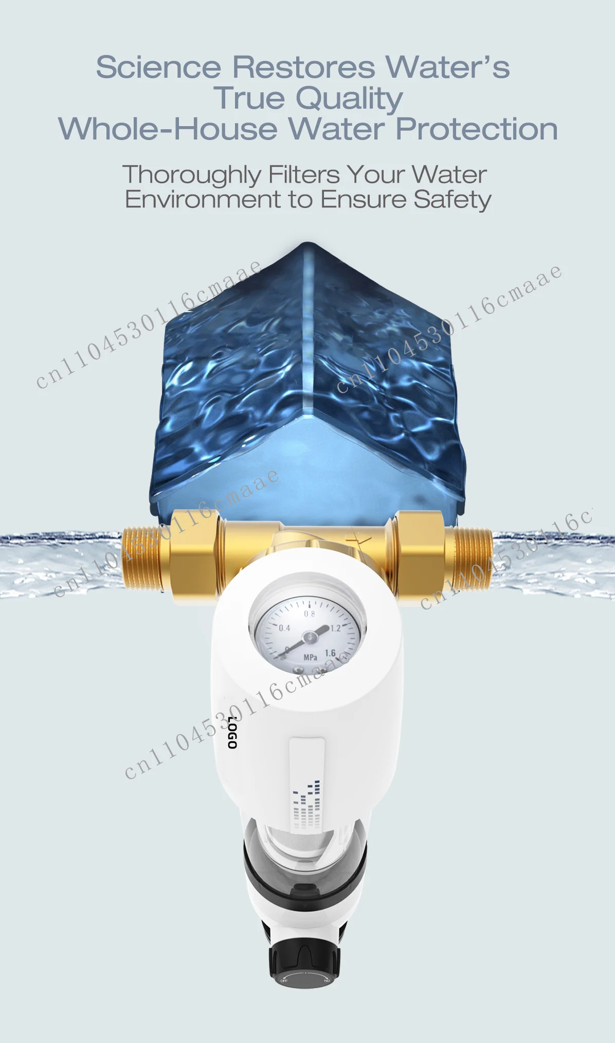 Whole house pre-filter with backwash function, 40μm universal installation, 4T/H high flow sediment water pre-filter system