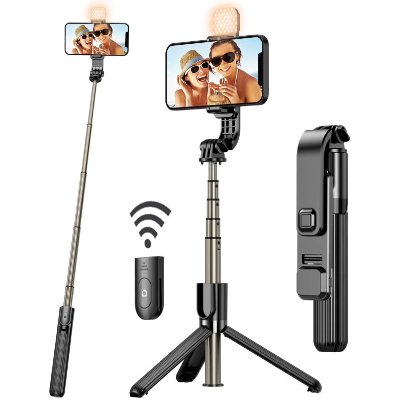 L03s 860mm Foldable Fill Light Tripod Selfie Stick Bluetooth Wireless Remote Stabilizer for iPhone Samsung Smartphone