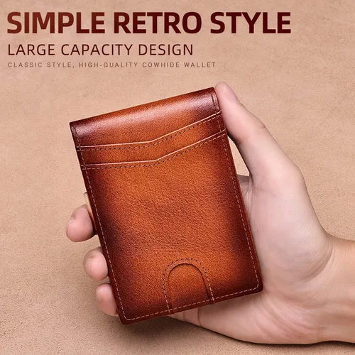 Imagen 2 del producto Clip para dinero de cuero genuino para hombre, billetera delgada con bloqueo RFID para tarjetas de crédito, minimonedero de lujo, tarjetero, billeteras para mujer