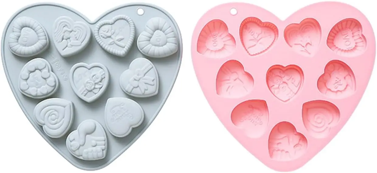 

2 Pack Silicone Soap Molds, 10 Cavities Different Heart-shaped Chocolate Molds Silicone for Cake Candy Ice Cube Soap Making