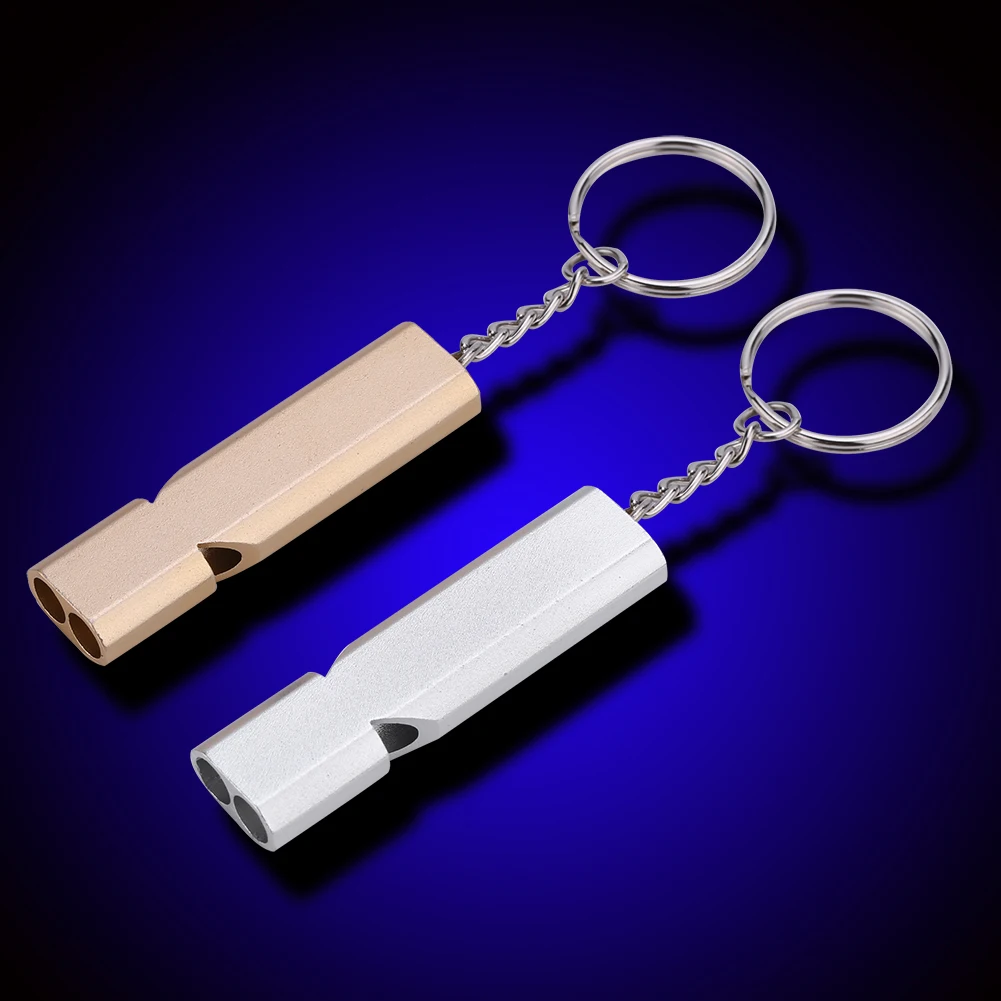 tool whistle lound version 2 Colors Aluminium Alloy Double Hole Emergency Survival Whistle with Keychain Outdoor Accessory