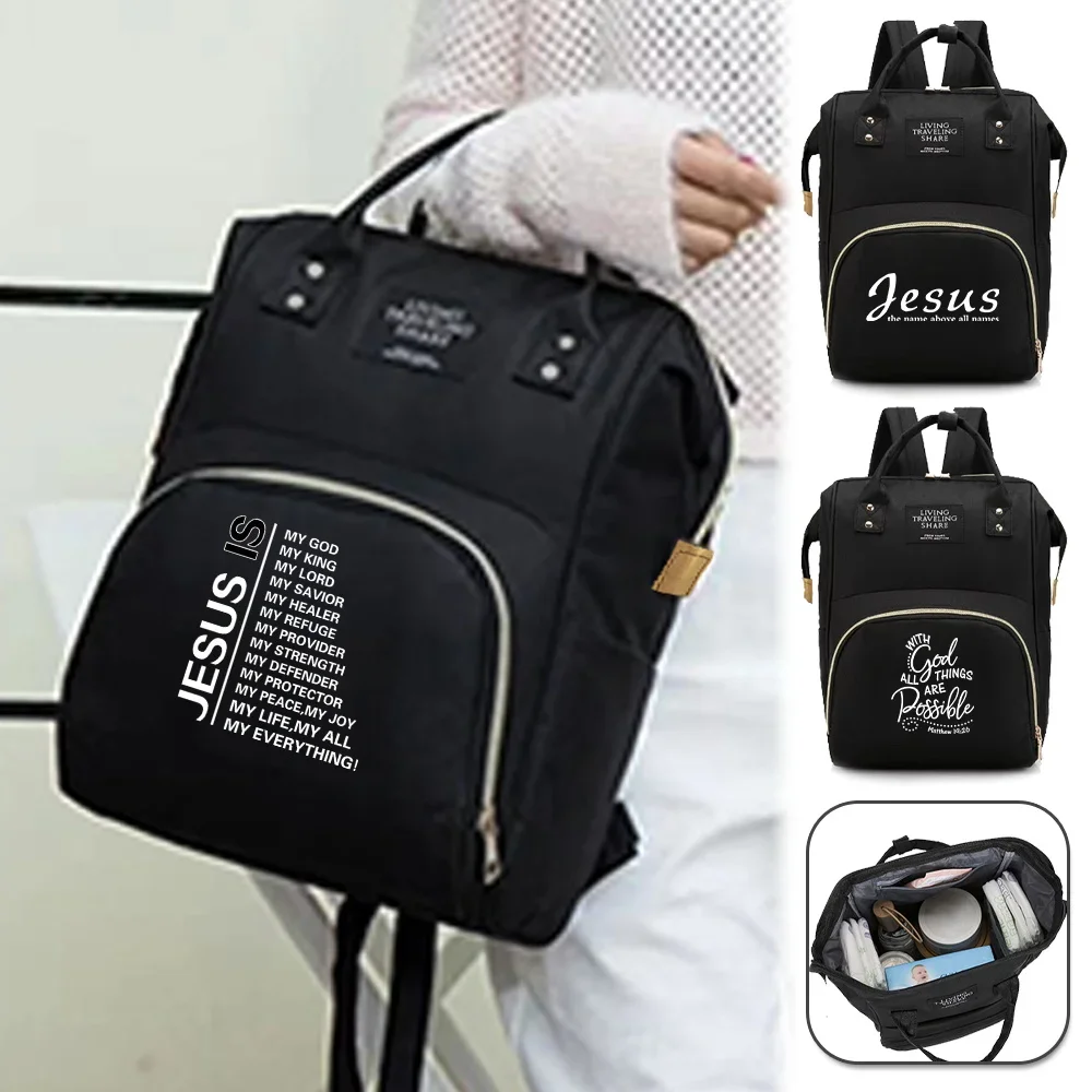 Mummy Bag Outdoor Travel Large Capacity Waterproof Multi-Function Storage Infant Stuff Bags Jesus Printing Series Backpack