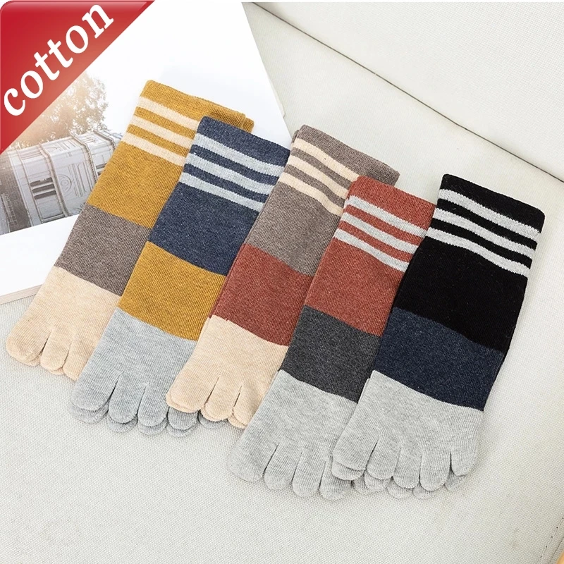 Damensocken, japanischer Harajuku-Retro-Streifen, einfache, vielseitige Zehensocken, schweißabsorbierende, atmungsaktive, weiche Baumwollsocken für Mädchen