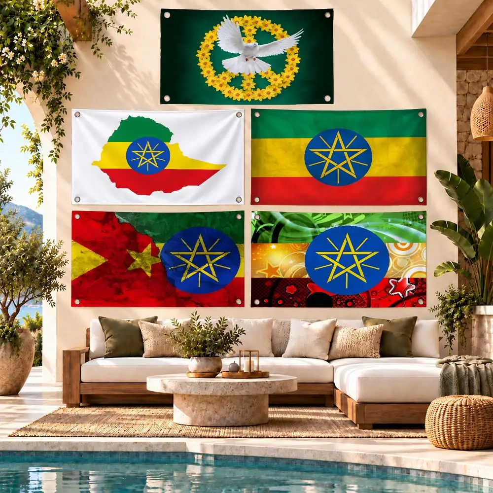 Ethiopia National Vintage Flags For Outdoor Party Home Living Room Bar Bedroom Decoration Soft Durable Tapestry Skin-friendly