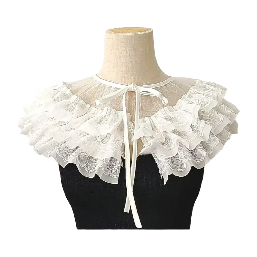 Women Victorian Lace Ruffled Jabot Fake Collar Gothic Punk Costume Accessories
