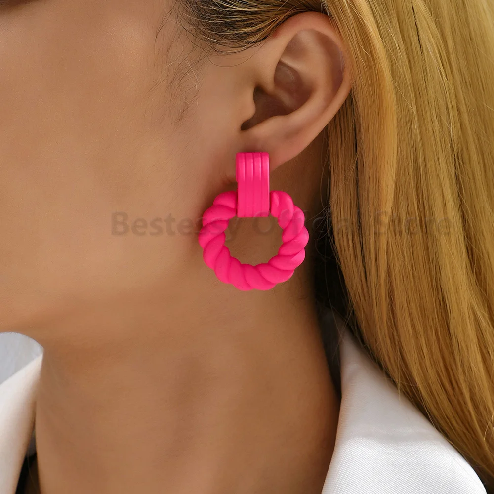 Pendientes azules de resina para mujer, colgante de acrílico de rosca de tornillo de moda coreana, accesorios de joyería geométricos para mujer, regalo de fiesta