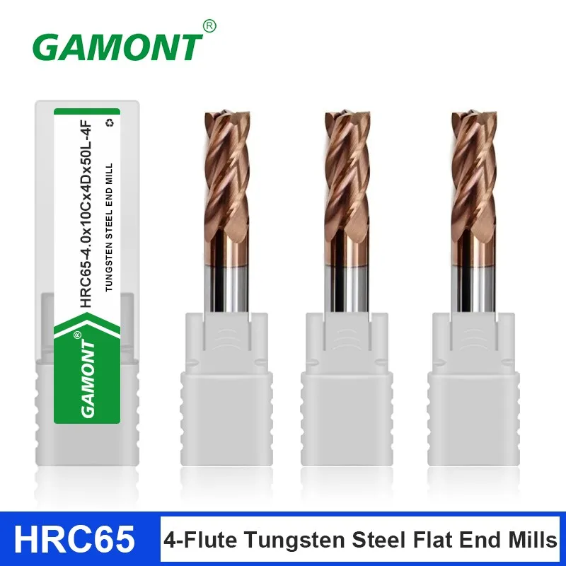 GAMONT HRC65 4-Flute CNC Machinery Maching Special Endmill Tungsten Steel Carbide Nano Coating Flat Milling Cutter Tool