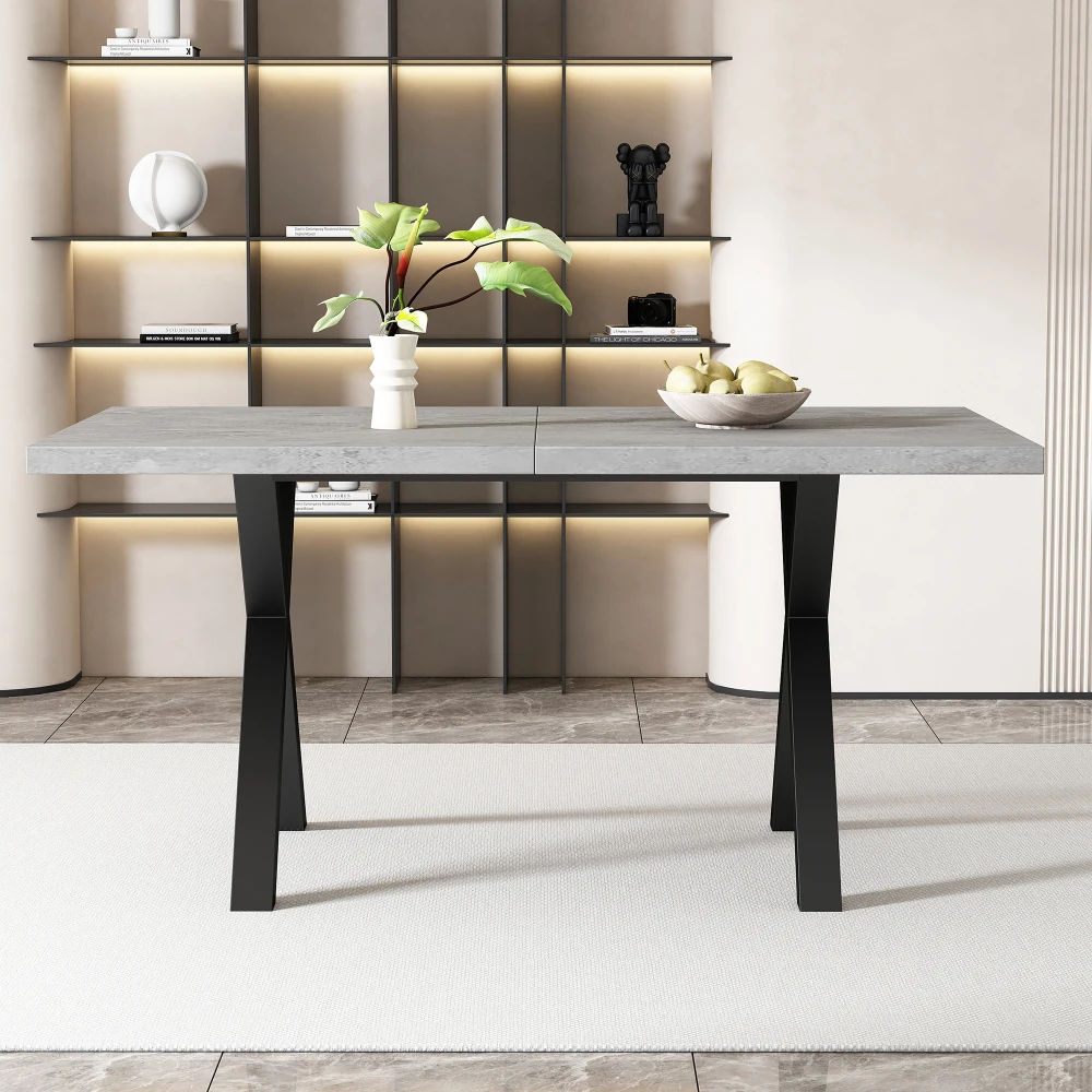 Esstisch, gekreuztes Design, rechteckiger Esstisch, Couchtisch, moderner, einfacher Esstisch aus Schmiedeeisen, 140 x 80 x 76 cm – Detail 13