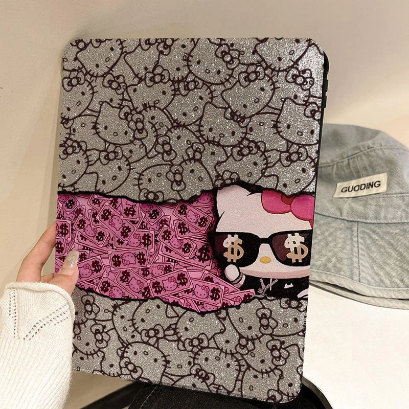 Cute Hello Kitty Funny IPad Air6 5 Case Kawaii Cartoon Sheath 11 Inch Pen Slot 10.9 10.2 Anti Drop Anti Bending IPad Cases Anime