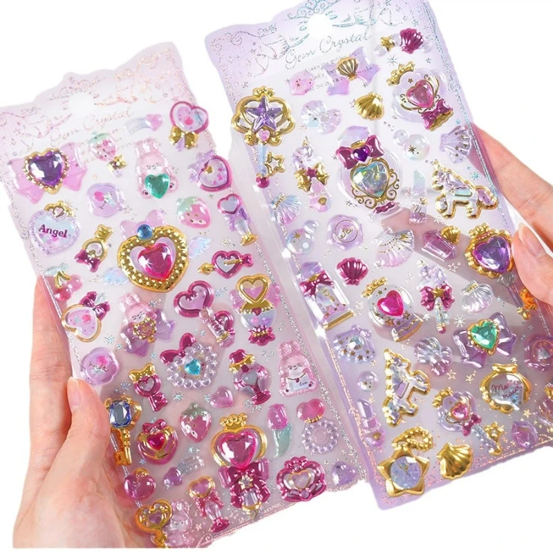 3D Princess Gem Crystal Diamond Stickers for Girls Cute Cartoon Sparkling Decals for Phone Stationery Kids Reward Crafts