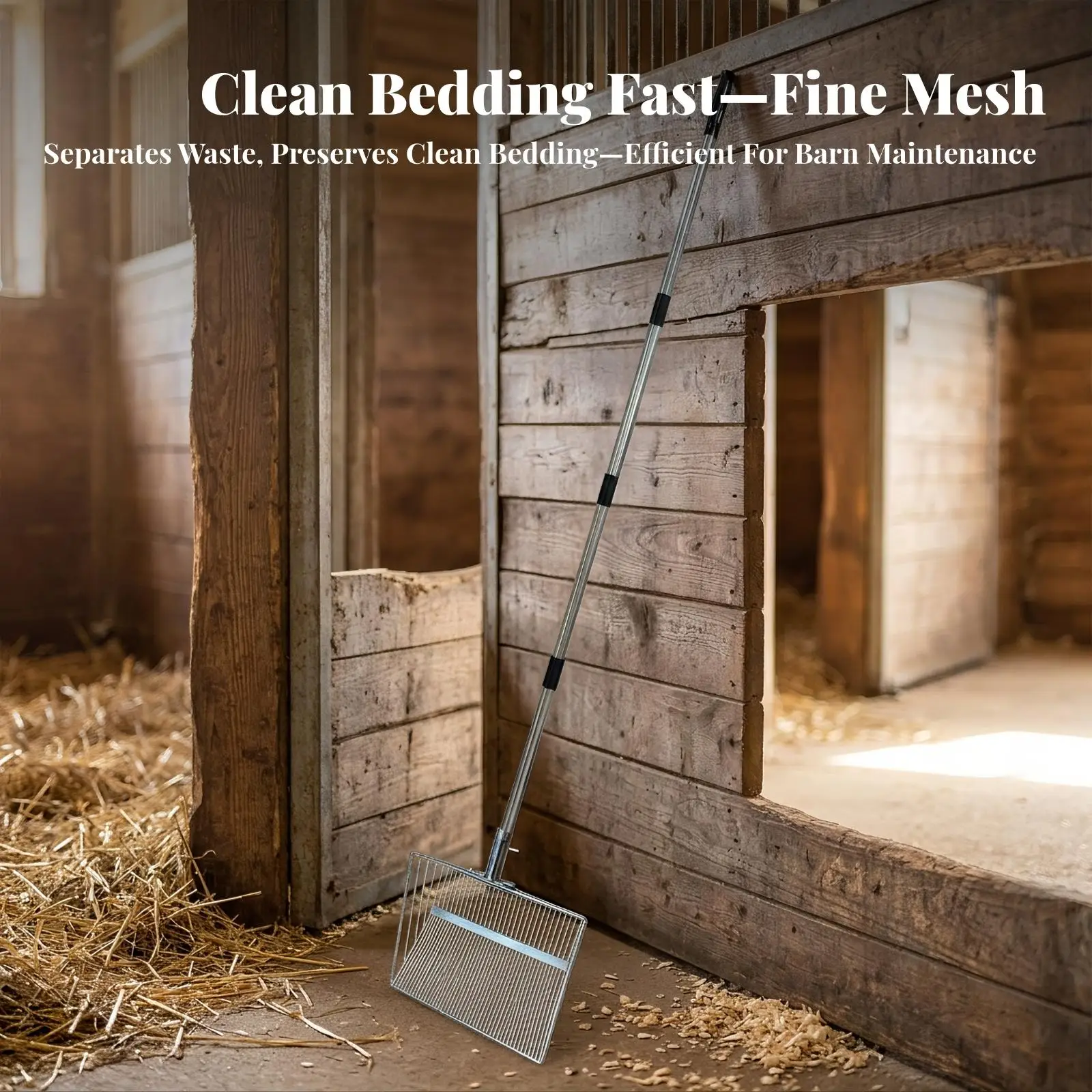 Poultry Manure Scoop with Long Handle Wire Chicken Coop Scoop with Metal Mesh Head Chicken Poop Scooper Heavy-Duty for Farmers