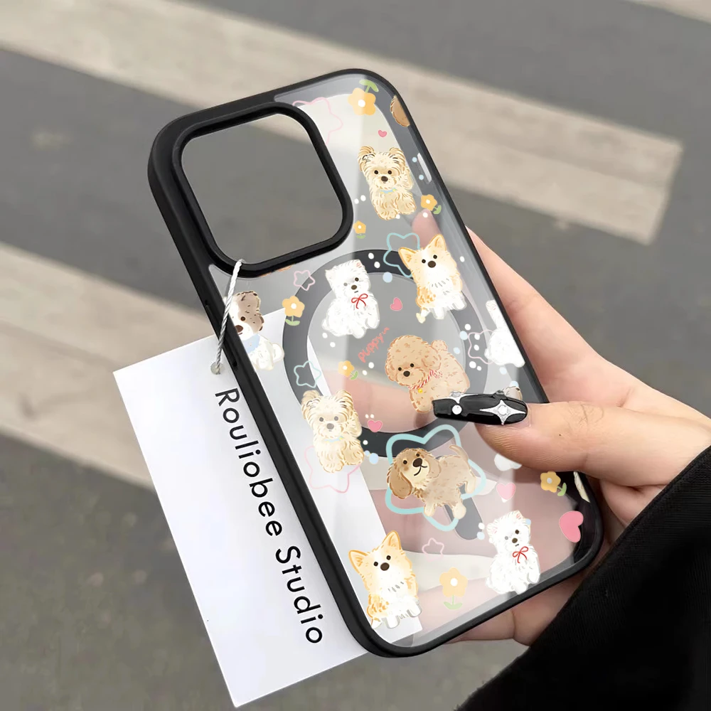Amiable Puppy Niedliche Transparente Hülle für Magsafe iPhone 15 16 Pro Max 17 14 11 13 12 Pro Max Plus Hülle Magnetisches Kabelloses Laden Coque – Detail 6