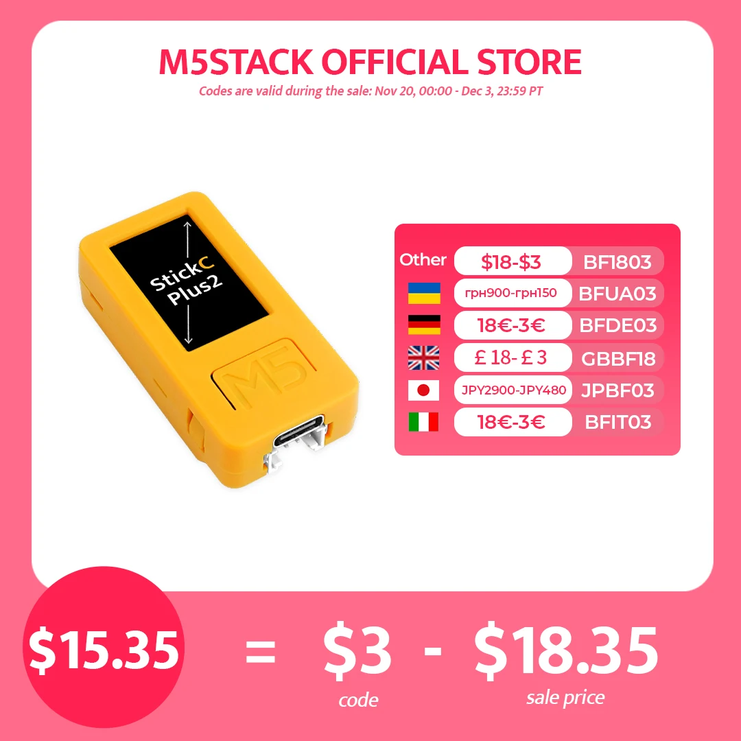 

M5Stack Official M5StickC PLUS2 ESP32-PICO-V3-02 Mini IoT Development Kit 1.14-inch TFT Screen IoT Controller IR and WiFi