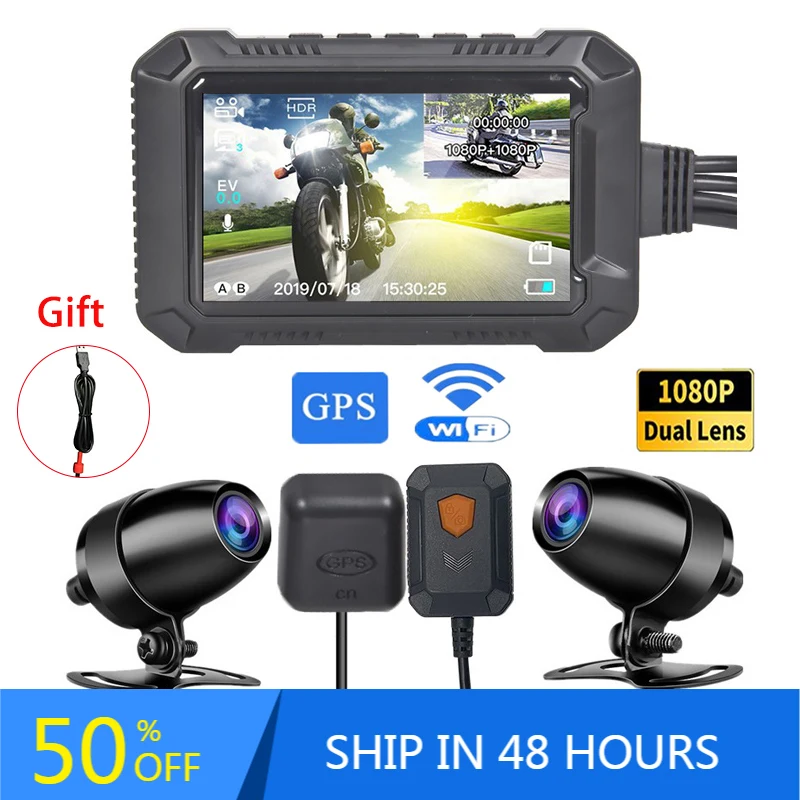 WiFi GPS Motorcycle DVR Dash Cam Full HD 1080P+1080P Front Rear View Waterproof Motorbike Bike Motorcycle Camera