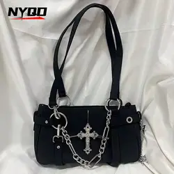 Vintage Spice Girls Y2k Women Handbags Punk Trendy Biker Chain Cross Shoulder Bag Ladies Underarm Tote Bag Повседневная Сумка