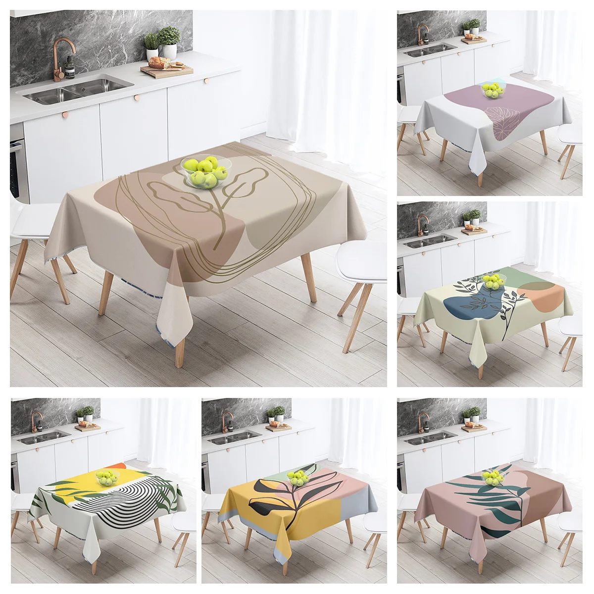 Nordic Morandi Colorful Tablecloth Abstract Geometric Pattern Fadproof Coffee Table Mat Living Room Decorative Tablecloth