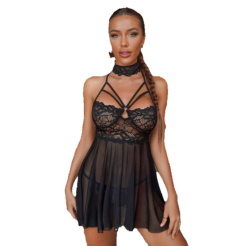 

Hanging Neck Strap Sexy And Fun Nightwear Women's Tulle Perspective Lace 31645