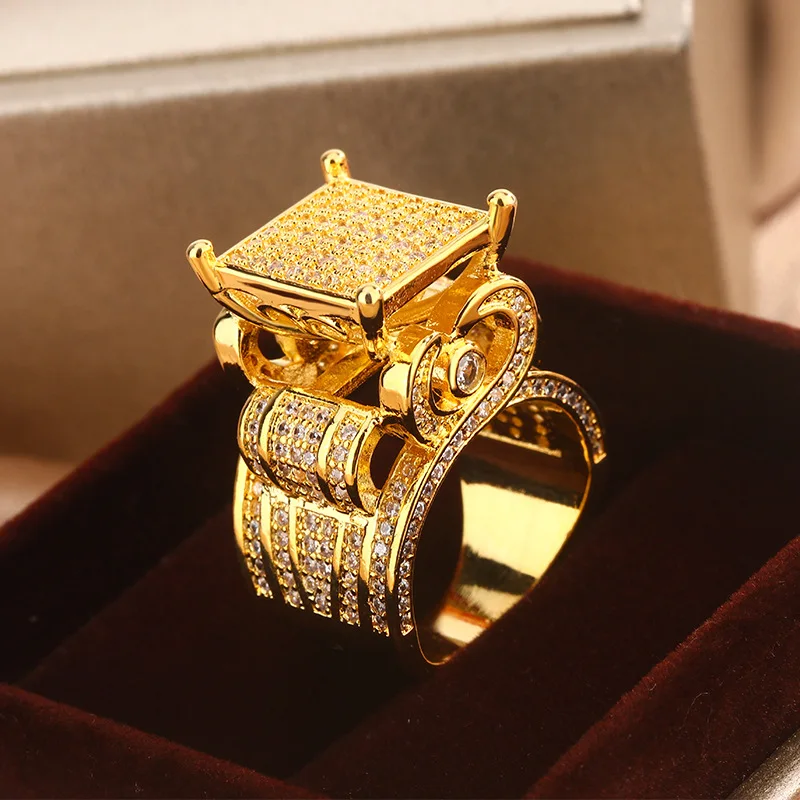 تألق الهيب هوب مجوهرات 18K الذهب الأصفر معبأ تمهيد عالية الكربون الماس مويسانيتي الفاخرة حفلة الخلود النساء خاتم الزواج