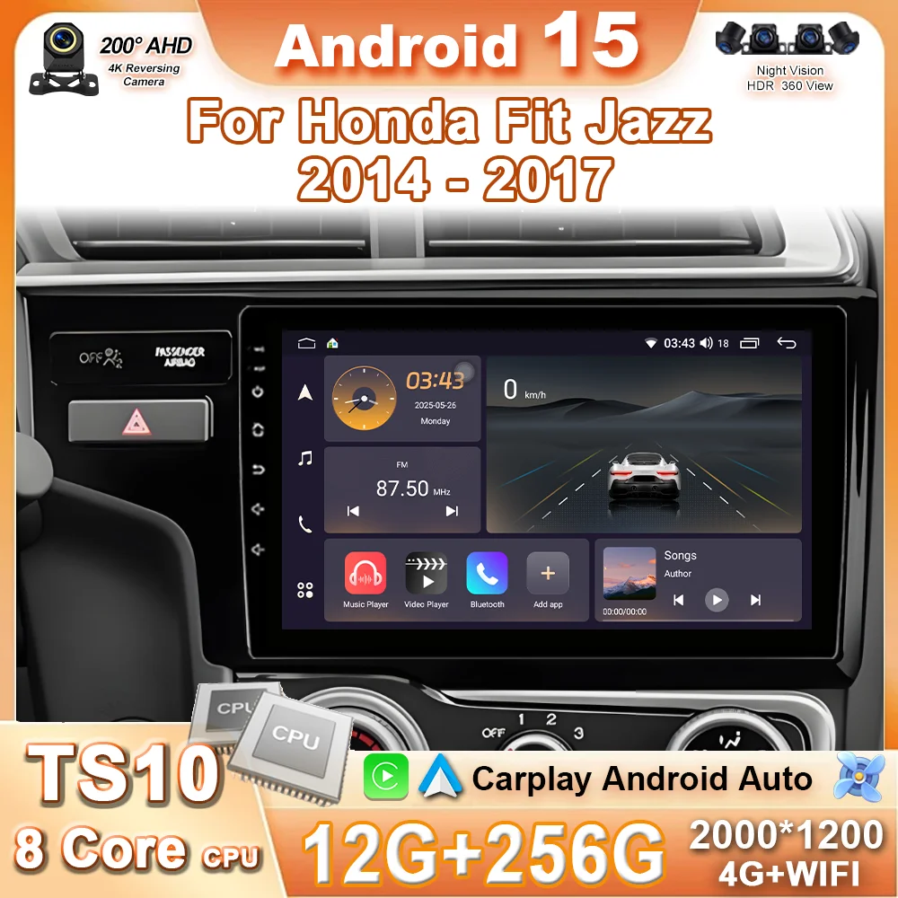Android 15 Carplay Auto Car Radio Multimedia Player For Honda Fit Jazz 2014 2015 2016 2017 Autoradio GPS Stereo Head Unit 4G BT