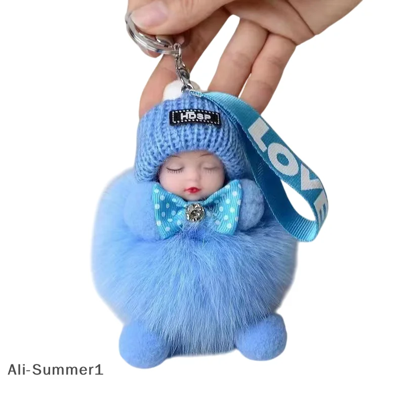 【E】Schlafender Baby-Schlüsselanhänger, niedliche flauschige Plüschpuppe, Schlüsselanhänger, Damen, Mädchen, Taschen, Schlüsselanhänger, Autos, Schlüsselanhänger, Geschenk, bezaubernde Dekoration