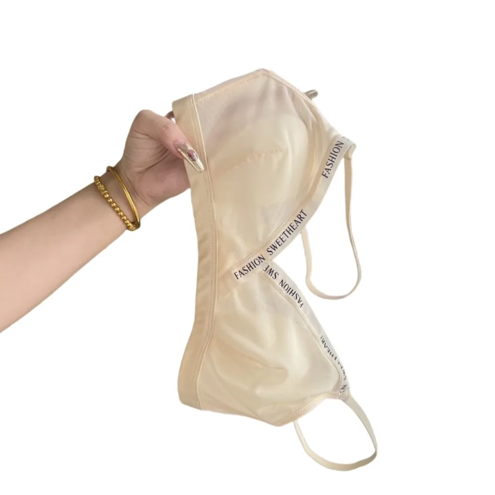 

Mesh Thin Wireless Deep V Bra English Letter Close-fitting Push Up Underwear Anti-sagging Shockproof Brassiere for Women Sport