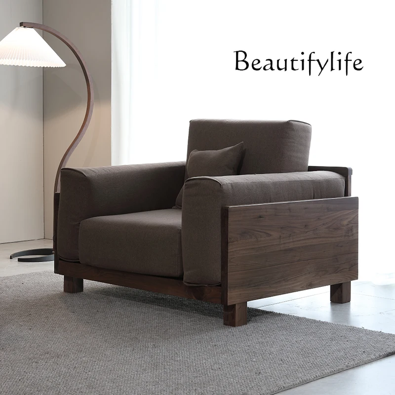 

North America Black Walnut All Solid Wood Sofa Nordic Fabric Winter and Summer Dual-Use Small Apartment Sofa