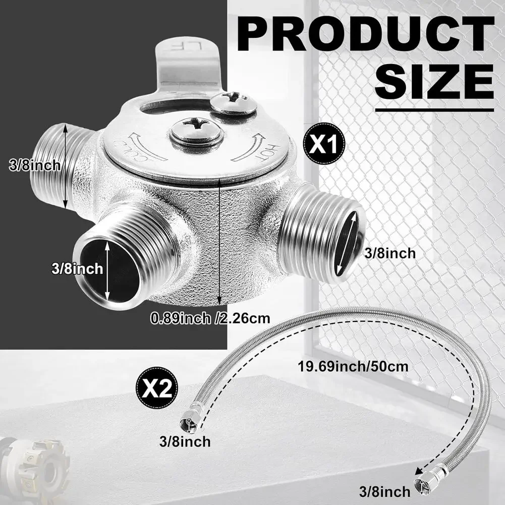 2026 3/8 Inch Manual Mixing Valve Hot Cold Water Control Brass Thermostatic Faucet Valve With 2 Braided= Tubes For Kitchen Bath
