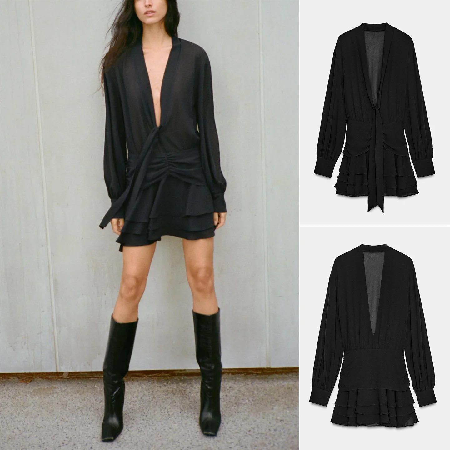 

Sexy V-ne Long Sve ort Dr Women's Faion Autumn Winter New Arrival Polyester A-line Skirt Ci Commuting Dr