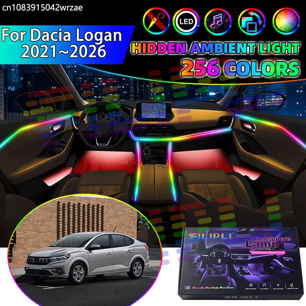 For Dacia Logan 2021~2026 MK3 LJI LJF 2022 RGB Car Interior Ambient Lights Strips Breathing Lighting Kit App Control LED strips