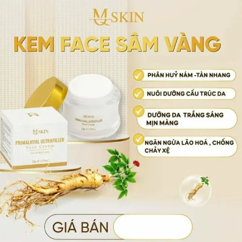 Kem Face Sâm Vàng Ban Ngày MQ SKiN 20g Phân hủy nám, tàn nhang, Nuôi dưỡng cấu trúc da, ngăn ngừa lão hóa, Dưỡng da trắng sáng