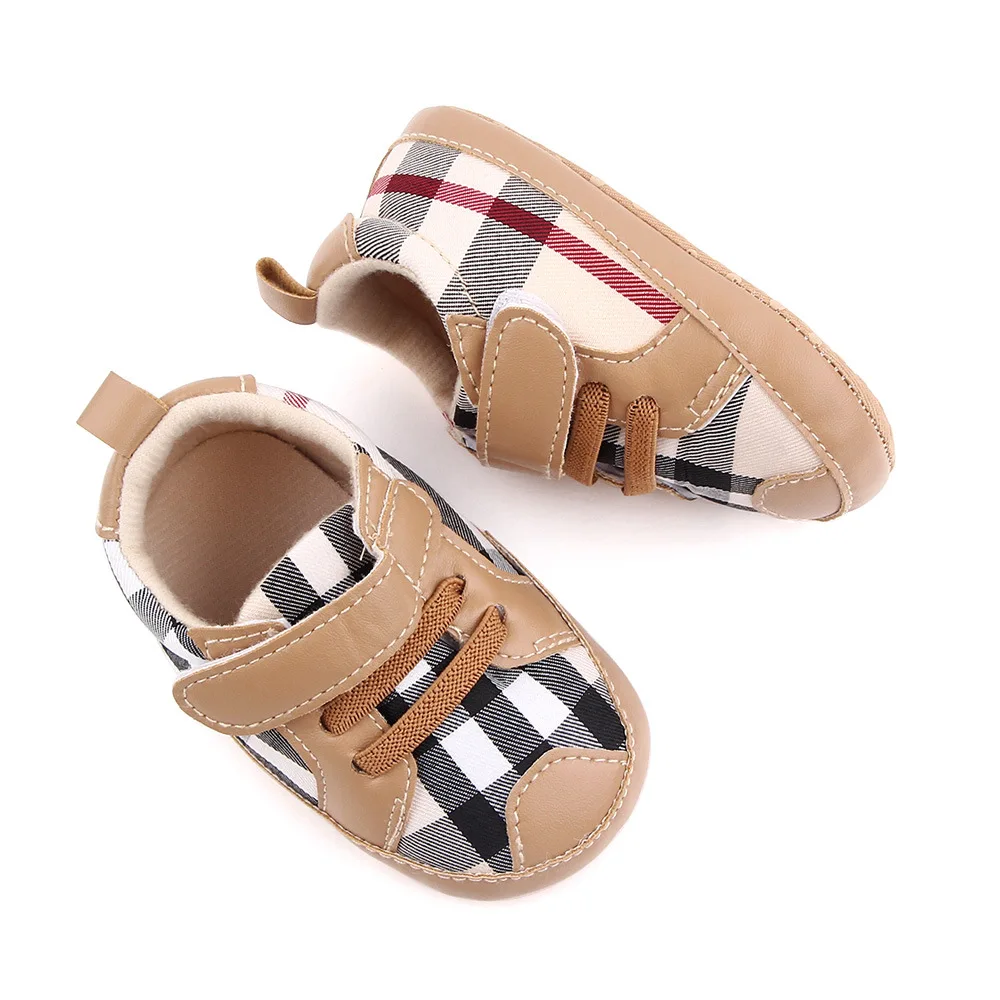 Spring and Autumn Baby Fashion Plaid Color Matching Soft Soles Comfortable Walking Shoes for Boys and Girls