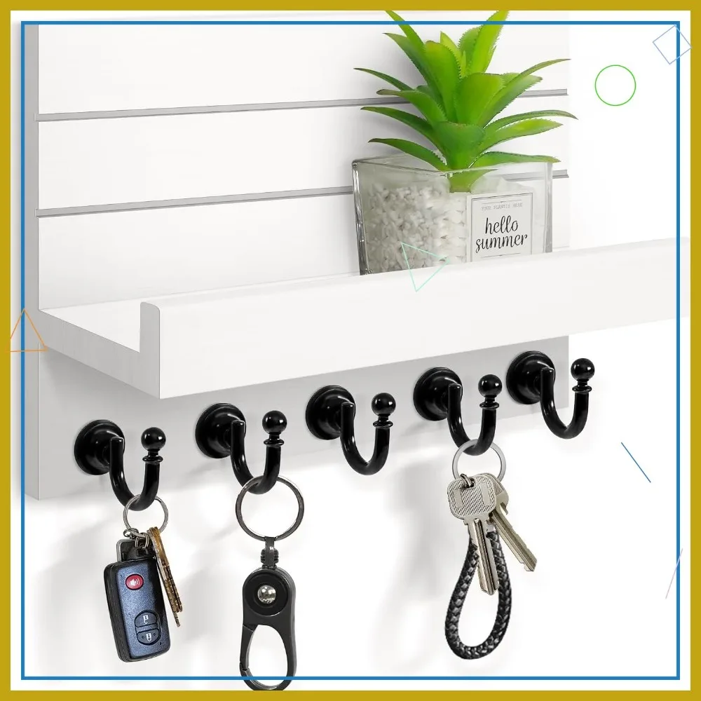 

Wall Mount Key Holder with 5 Sturdy Hooks for Kitchen Entryway Decor Easy Installation Mail Organizer White